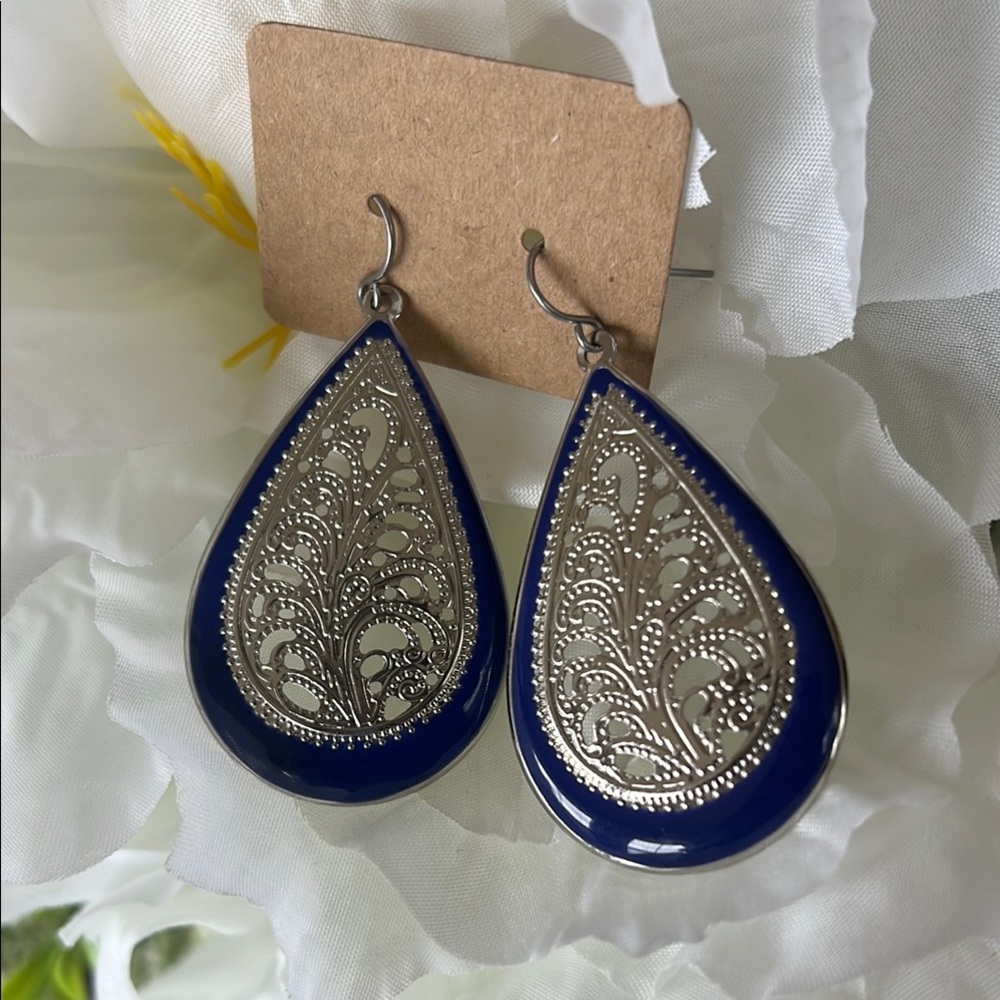 Blue and Silver Teardrop Earrings
